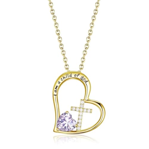 Birthstone Cross Necklace for Girls, Child of God Cross Gifts Jewelry - color: 06. June, style: 02. Yellow color