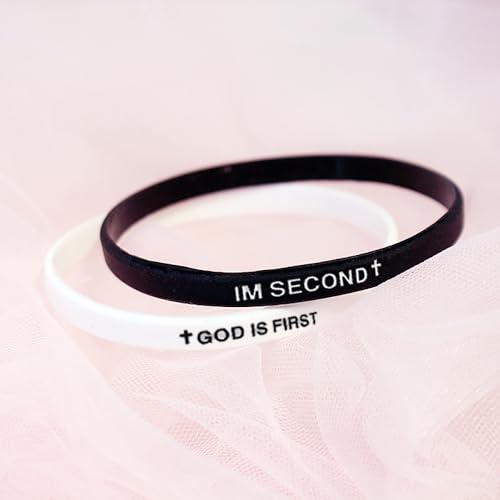 GOD IS FIRST BRACELET,IM Second Christian Rubber Inspirational Bible Verses Bracelets Motivational Jewelry Gifts for Men Women - color: White+Black