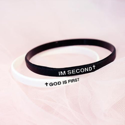 GOD IS FIRST BRACELET,IM Second Christian Rubber Inspirational Bible Verses Bracelets Motivational Jewelry Gifts for Men Women - color: White+Black