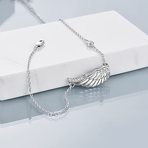 POPLYKE 925 Sterling Silver Infinity/Cow/Wing/Cross/Heart Bracelet for Mom and Daughter Jewelry Birthday - style: G-Angel wing bracelet