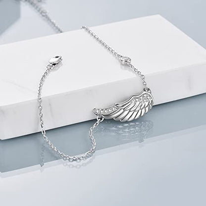 POPLYKE 925 Sterling Silver Infinity/Cow/Wing/Cross/Heart Bracelet for Mom and Daughter Jewelry Birthday - style: G-Angel wing bracelet