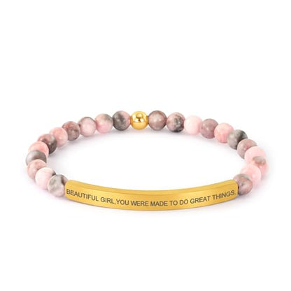 Inspirational Bracelets for Women,18K Gold Plated Christian Bible Verse Faith Jewelry, Religious Jesus Prayer Gift for Mom, Sister, Friend - color: BEAUTIFUL G,YOU WERE MADE TO DO GREAT THINGS.-Pink Zebra Jasper-Gold