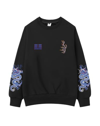 Niepce Inc Men's Embroidered Graphic Crewneck Sweatshirt - color: Black-blue Dragon, size: XX-Large