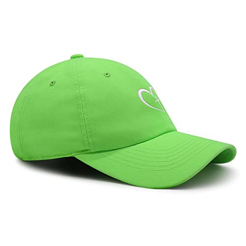 JPAK Heart and Cross Premium Dad Hat Embroidered Cotton Baseball Cap Christian Faith - color: Neon Green