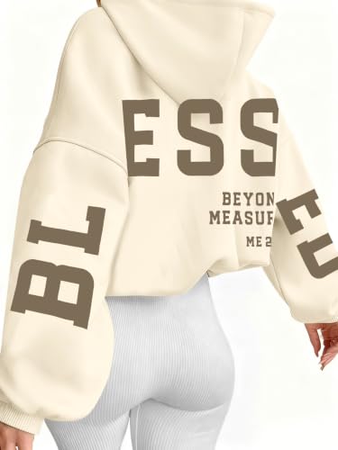 Christian Hoodies Women Blessed Sweatshirts Jesus Religious Sayings Sweater - color: Apricot, size: Medium