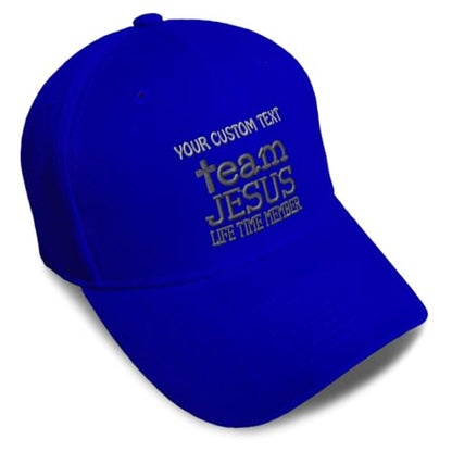 Custom Baseball Cap Team Jesus Life Time Member Christian God - color: Royal Blue Personalized Text Here
