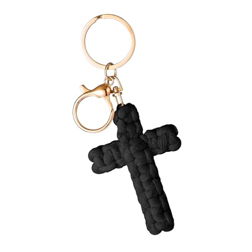 Knit Cross keychain Christian Gifts for Women Men Religious Gifts Bohe Backpack Charms Christian Keychain - color: Black