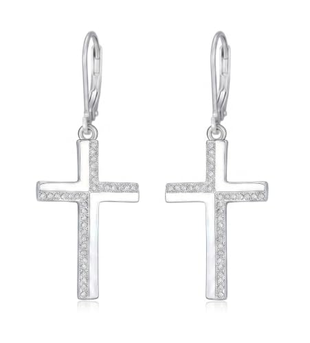 Cross Earrings for Women 925 Sterling Silver Cross Dangle Leverback Drop Earrings Christian Religious Jewelry Gifts Hypoallergenic