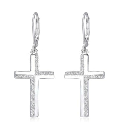Cross Earrings for Women 925 Sterling Silver Cross Dangle Leverback Drop Earrings Christian Religious Jewelry Gifts Hypoallergenic