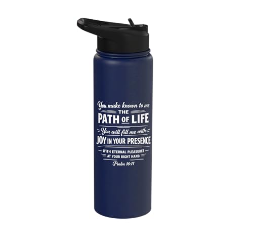 Psalm 16:11 Path of Life Bible Verse Scripture Faith Prayer Stainless Steel Insulated Water Bottle - color: Navy Blue