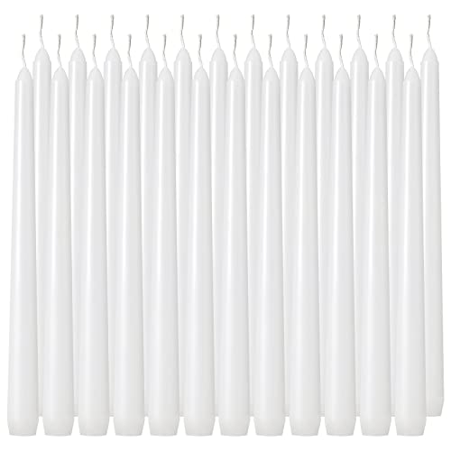 Tuyai 36 Pack Tall White Taper Candles, 10 inch (H) Dripless, Unscented Dinner Candle, Smokeless Taper Candles, Paraffin Wax with Cotton Wicks, 8 Hours Burn Time - size: 36 Pack