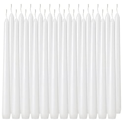 Tuyai 36 Pack Tall White Taper Candles, 10 inch (H) Dripless, Unscented Dinner Candle, Smokeless Taper Candles, Paraffin Wax with Cotton Wicks, 8 Hours Burn Time - size: 36 Pack