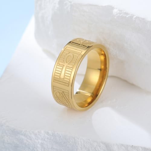 VASSAGO Stainless Steel Ancient Egyptian Ring for Men Women - color: gold, size: 10