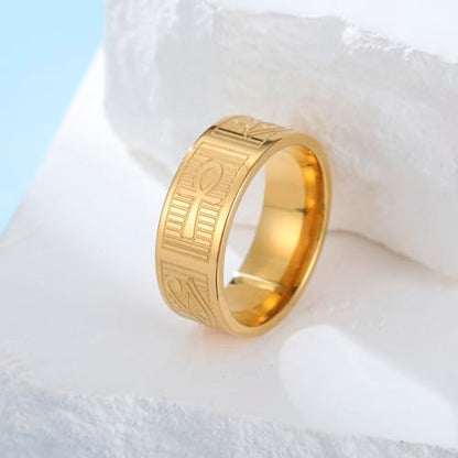 VASSAGO Stainless Steel Ancient Egyptian Ring for Men Women - color: gold, size: 8