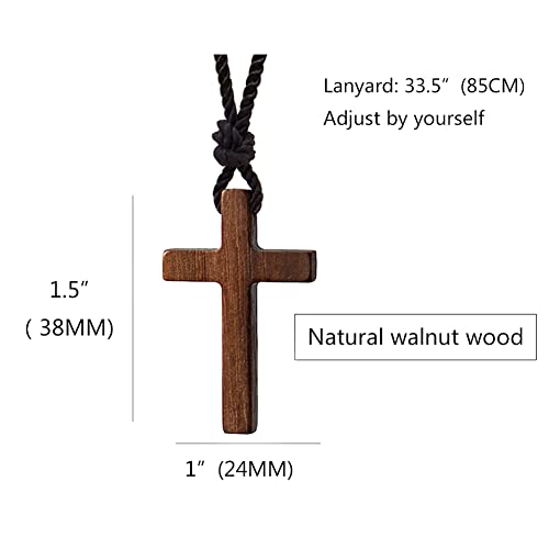 Xianli Wang Natural Walnut Wood Cross Pendant Necklace for Men Women Wooden Solid Christian Baptism Christmas Easter Prayer Faith Confirmation Birthday Gift Car Rearview Mirror Hanging Wall Ornament