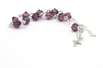 Catholic Communion Rosary Bracelet Created with Swarovski® Crystals, Glass - color: Amethyst - February