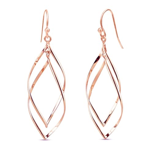 Charmsy 925 Sterling Silver Double Twisted Infinity Dangle Earrings for Women | Linear Marquise Large Loops Classic Infinity Drop Dangle Earrings - color: Twisted Rose Gold