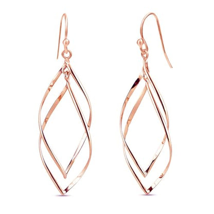 Charmsy 925 Sterling Silver Double Twisted Infinity Dangle Earrings for Women | Linear Marquise Large Loops Classic Infinity Drop Dangle Earrings - color: Twisted Rose Gold