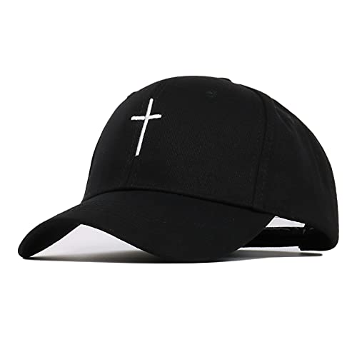 Cross Embroidery Baseball Cap,Adjustable Structured Dad Hat for Men Women Sun Hat - color: Black-1