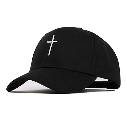 Cross Embroidery Baseball Cap,Adjustable Structured Dad Hat for Men Women Sun Hat - color: Black-1