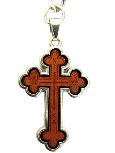 Iconsgr Two Sided Christian Orthodox Greek Religious Keyring with Wood and Metal Cross / 3