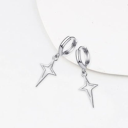 Minimalist Cross Hollow Star Dangle Drop Small Hoop Earrings Constellation Tiny Star Cartilage Huggie Earring Jewelry