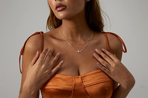 VIROMY Gold Cross Necklace for Women 14K Gold Plated Cute Sidways Cross Pendant Choker Necklaces Simple Trendy Everyday Jewelry for Women - style: Layered Sideways Cross-38/42CM-Gold