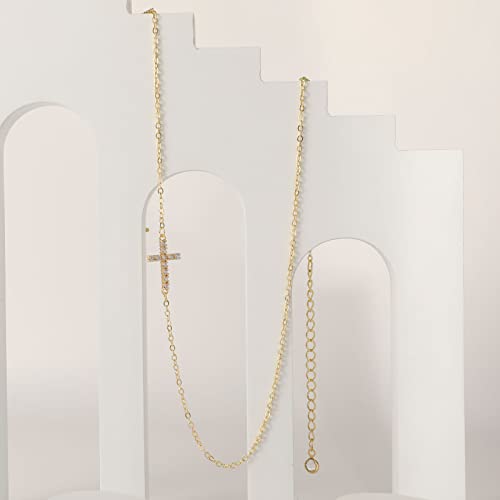 VIROMY Gold Cross Necklace for Women 14K Gold Plated Cute Sidways Cross Pendant Choker Necklaces Simple Trendy Everyday Jewelry for Women - style: Sideways CZ Cross-40CM-Gold