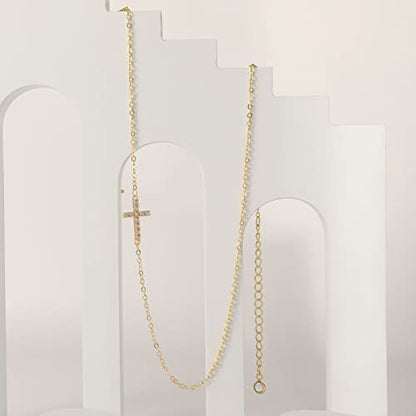 VIROMY Gold Cross Necklace for Women 14K Gold Plated Cute Sidways Cross Pendant Choker Necklaces Simple Trendy Everyday Jewelry for Women - style: Sideways CZ Cross-40CM-Gold