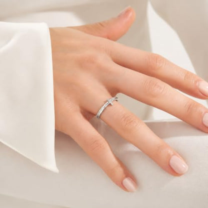 Cross Ring Women 14K Gold Plated Statement Stackable Engagement Christian - color: C - silver