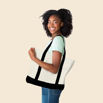 22" Heavy Duty Cotton Canvas Tote Bag (Zippered) - color: Black