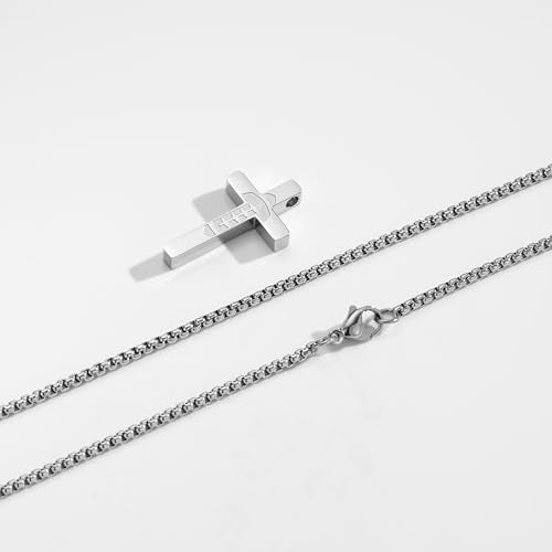 P. BLAKE Football Cross Necklace for Boys Kids Men, Stainless Steel Cross Pendant Chain 16/18/20/22/24 Inches Football Accessories Easter Religious Christian Sports Jewelry Gifts - color: Silver, size: 18 Inches