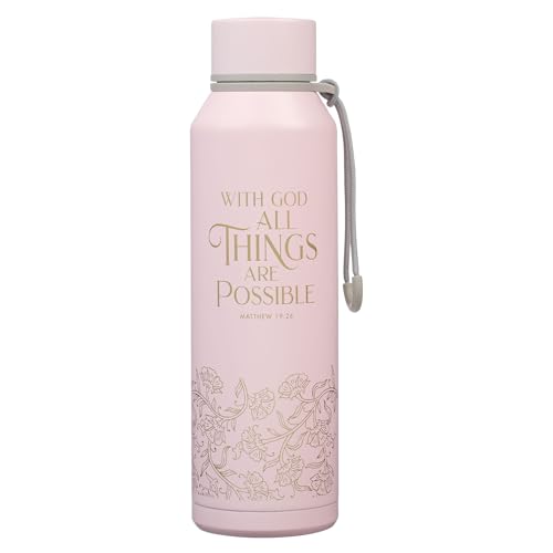 Christian Art Gifts Insulated Stainless Steel Water Bottle: All Things are Possible Bible Verse, Encouraging Gift for Women, Pink & Gold Floral Design, Leak-Proof Twist Cap, Carry Loop, 24 oz. - color: Pink Floral/All Things are Possible
