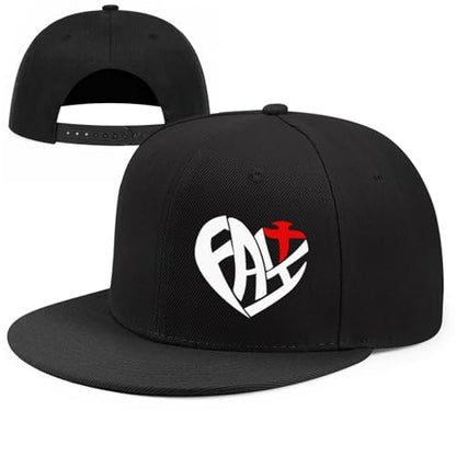 Skull Flat Bill Hats for Men Women Adjustable Dad Trucker Hat Skeleton Snap Backpack Hats for Hip-hop Running Cycling - color: Faith Heart