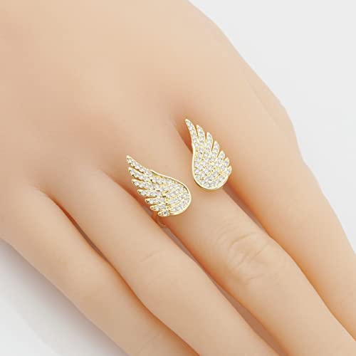 Gold CZ Angel Wing Adjustable Ring