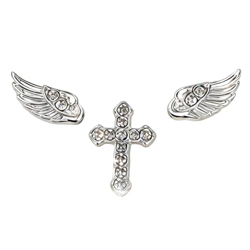 Sterling Silver Angel Wing & Cross Stud Earrings Set - Sparkly Rhinestone Helix Piercing Jewelry, Gothic Punk Cartilage Studs for Women Men Daily Wear