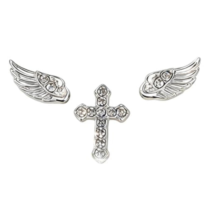 Sterling Silver Angel Wing & Cross Stud Earrings Set - Sparkly Rhinestone Helix Piercing Jewelry, Gothic Punk Cartilage Studs for Women Men Daily Wear