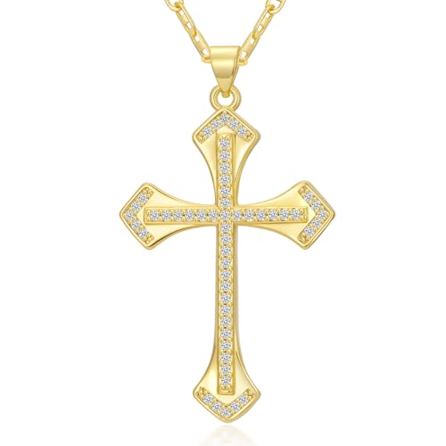 14K Gold Cross Necklace for Women Elegent Gold Cross Pendant Necklace Religious Jewelry Gift - style: E