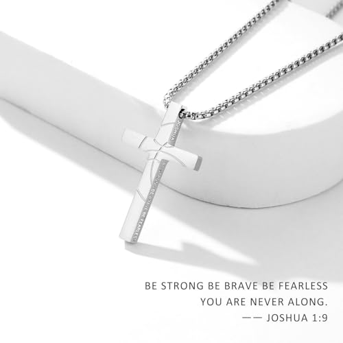 Basketball Cross Necklace for Boys Men - color: Silver, style: 1：9 Be strong Be brave Be fearless