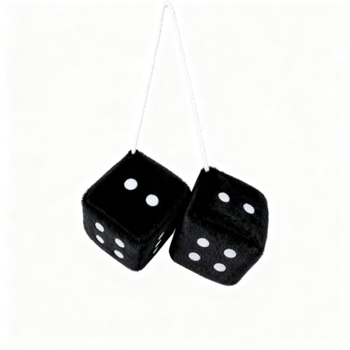Fuzzy Dice for Car 2.75” White Plush Car Dice Classic Vintage Fuzzy Dice for Rear View Mirror Automotive Interior Accessories (Black) - color: Black