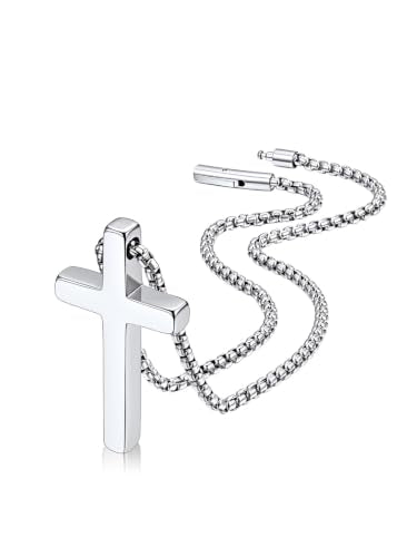 FaithHeart Cross Necklace for Men Waterproof Minimalist Fashion Jewelry - color: a. Silver, size: 18 inches, style: Medium - 4cm Pendant