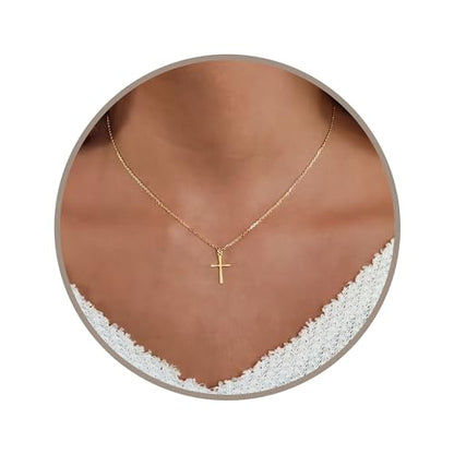 Anika Bella Cross Necklace for Women, Dainty Minimalist Pendant Cross Necklaces - color: Gold