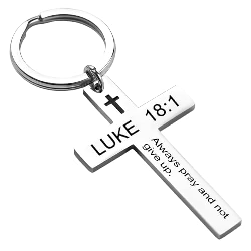 YALLNASL Christian Christmas Birthday Gifts for Daughter Son Inspirational Gifts for Women Men Christian Cross Keychains - color: Luke 18:1
