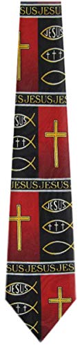 Mens Christian Themed Jesus Crosses Novelty NeckTie Ties - color: Black Red Gold