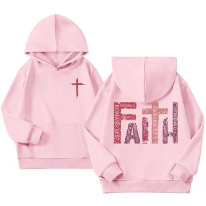 Girls Christian Hoodies Kids Jesus Faith Sweatshirts Cute Religious Graphic Sweater Inspirational God Bible Verse Top - color: Pink, size: 11-12 Years