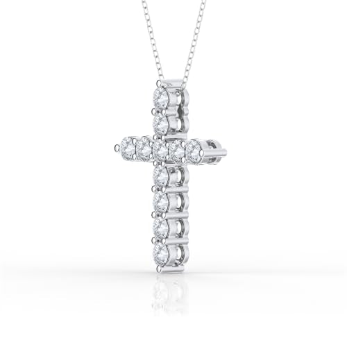 Belacqua 1/2-2 Carat Round Lab Grown Diamond Cross Pendant Necklace in Sterling Silver, 18 Inches Cable Chain, G-H Color, SI2-I1 Clarity, Fine Jewelry for Women, Gift Box Included - size: 2.00 Cttw