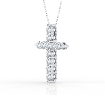 Belacqua 1/2-2 Carat Round Lab Grown Diamond Cross Pendant Necklace in Sterling Silver, 18 Inches Cable Chain, G-H Color, SI2-I1 Clarity, Fine Jewelry for Women, Gift Box Included - size: 2.00 Cttw