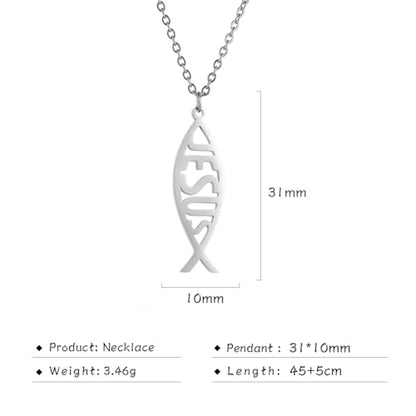 Ichthus Necklace for Women Christian Jesus Fish Necklace Christ Fish Cross Ichthys Pendant Necklace Ichthus Fish Religious Symbol Pendant Christian Jewelry Gift - color: silver