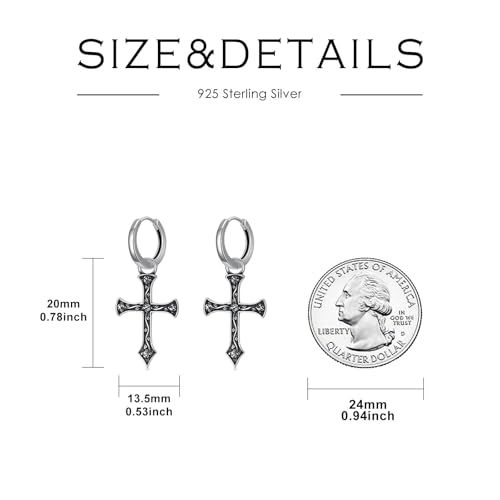 Cross Earrings for Women Men 925 Sterling Silver Cross Dangle Drop Earrings Punk Gothic Jewelry