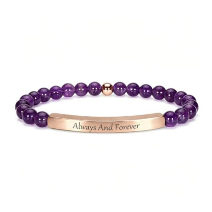 Amethyst Christian Bracelet for Women, 18K Gold Plated Bible Verse Jewelry, Inspirational Religious Faith Gift, Scripture Jewelry for Encouragement & Strength - color: ALWAYS AND FOREVER-Amethyst Rose Gold